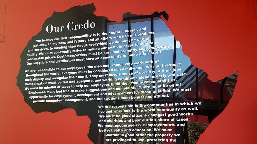 The Credo Displayed in the Shape of Africa at Johnson & Johnson’s East London, South Africa Site