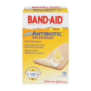 box of antibiotic BAND-AID® Brand adhesive bandages